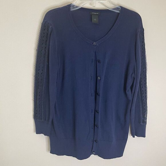 Ann Taylor|Button up|Cardigan|100% Cotton| open knit sleeves|Medium - Picture 13 of 13
